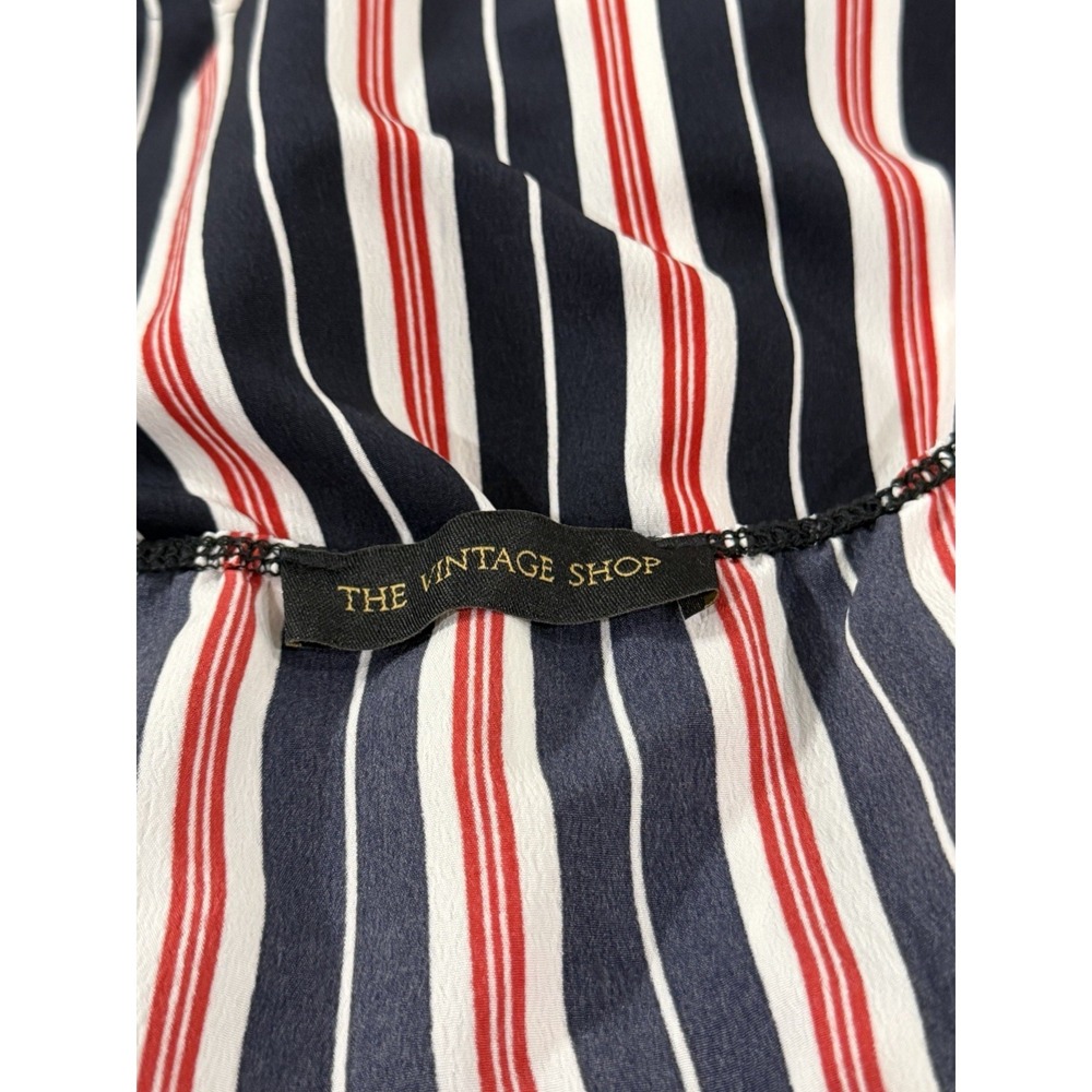 Vintage Shoppe Romper S-L Spaghetti Strap Faux Wrap Striped Red White & Blue - Picture 8 of 8
